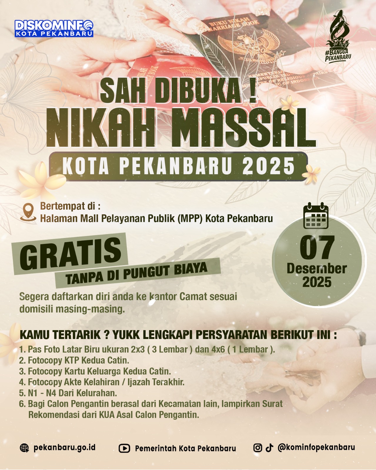 Pemko Pekanbaru Adakan Nikah Masal Gratis dan Telah Ada Pendaftar 43 Calon Pasturi
